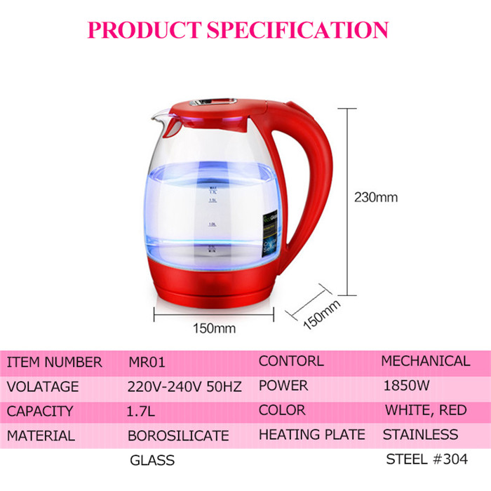 1.7L Electric Kettle 1850W Health Preserving Pot with Anti Dry Boiling Function MR-01 - Image 4
