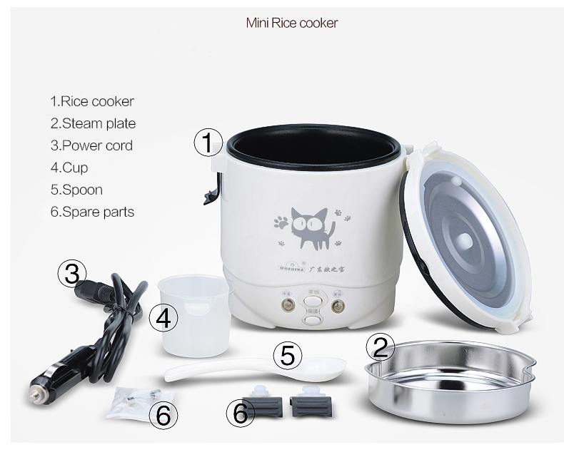 1L Electric Mini Rice Cooker 12V/24V/110V/220V For Car/Truck/House Electric Rice Cooker Can Be Used as Lunch Box Suit 1-2 People - Image 3