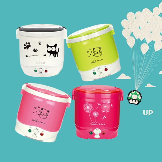 1L Electric Mini Rice Cooker 12V/24V/110V/220V For Car/Truck/House Electric Rice Cooker Can Be Used as Lunch Box Suit 1-2 People