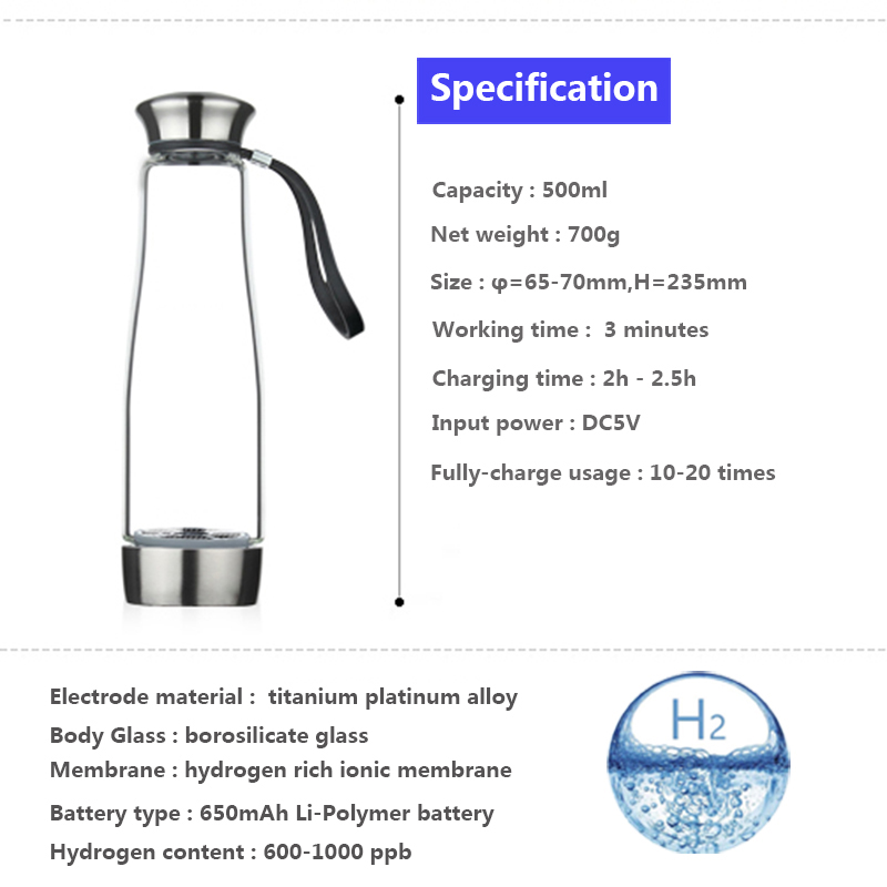 500ml Portable Electrolyzed Water Kettle Hydrogen Rich Water Ionize Cup Portable hydrogen-generator bottle low ORP anti-oxidant - Image 6