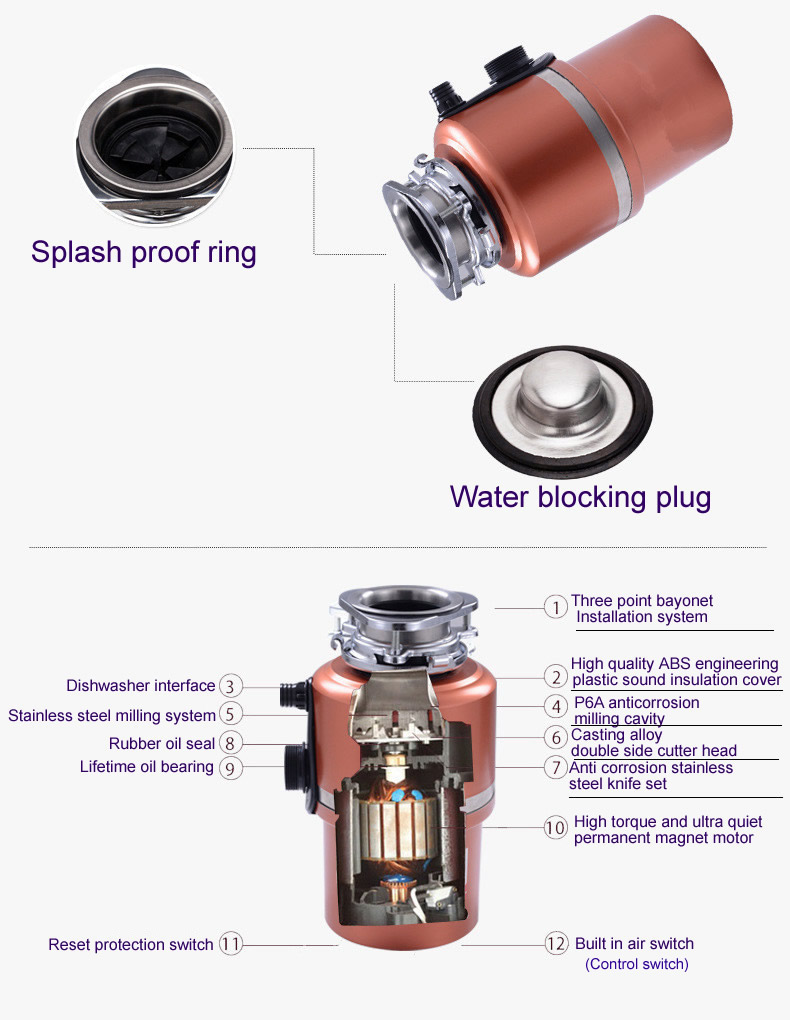 AC motor 450W kitchen food garbage disposal crusher food waste disposers Stainless steel Grinder material kitchen appliances - Image 3