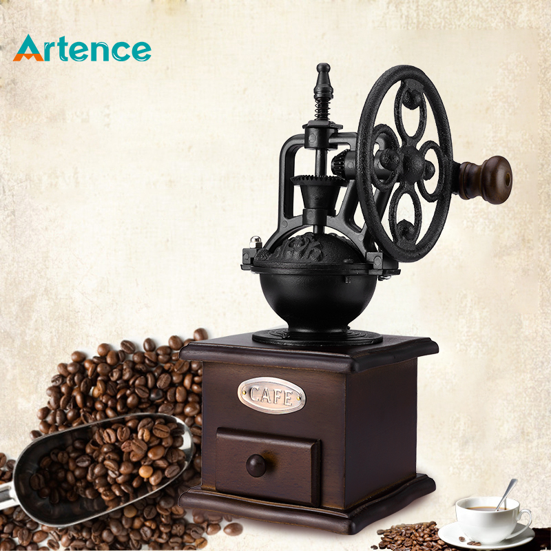 Ferris Wheel Design Vintage Manual Coffee Grinder With Ceramic Movement Retro Wooden Coffee Mill For Home Decoration