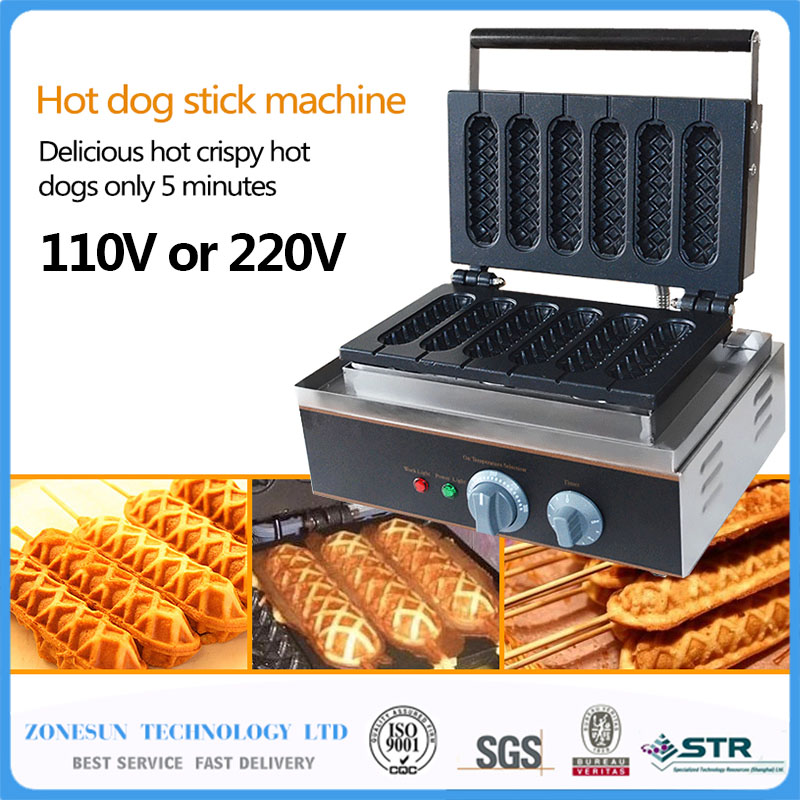 Free Shipping Commercial Use Non-stick 5pcs 110v 220v Electric French Hot Dog Waffle Stick Iron Maker Baker Machine