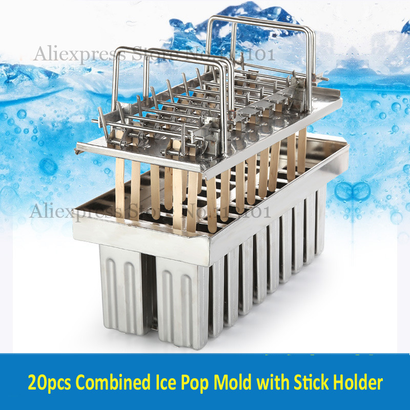 Popsicle Mould Ice Pop Tool 20pcs/Batch Ice-lolly Mold Stainless Steel Ice Cream Mold with Sticks Holder