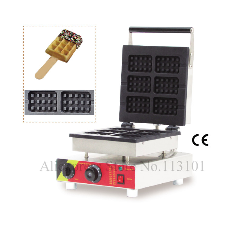 Square Lolly Waffle Machine Commercial Waffle Baker Machine with 6 pcs Moulds Stainless Steel Commercial Waffle Maker